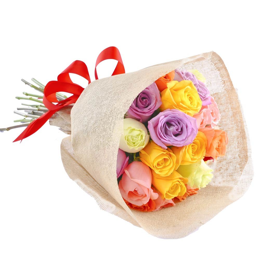 25 Rosas de colores en ramo para mi novia Rosatel Lima