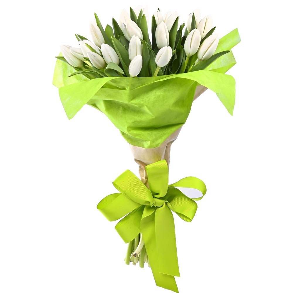 Detalles delivery ramo con 25 tulipanes blancos Rosatel Lima