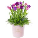 Sombrerera Rosada Mediana con 12 Tulipanes Rosatel