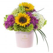Sombrerera Rosada Mediana con Girasoles y Hortensias