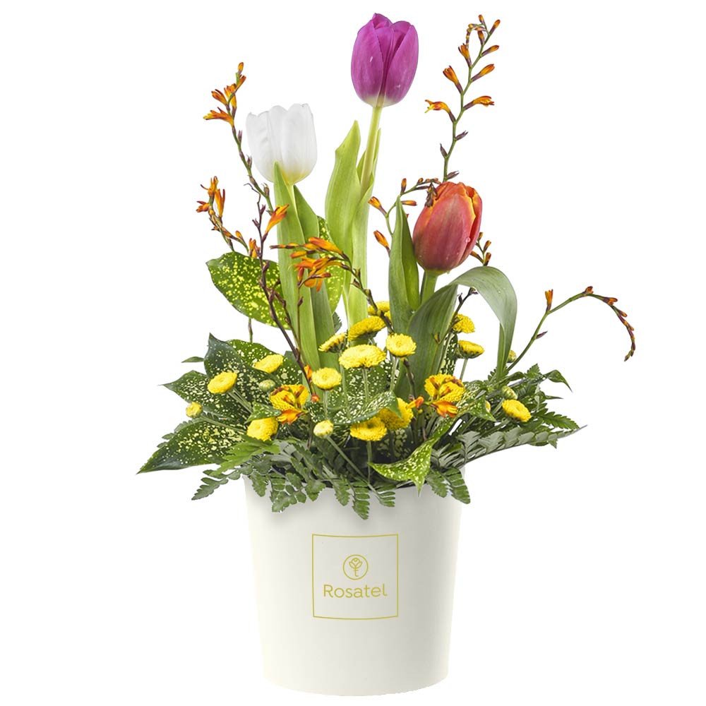 Sombrerera Crema Mediana con Tulipanes y Flores Rosatel