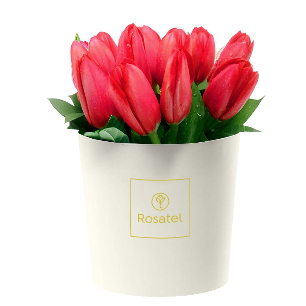 Sombrerera Crema Mediana con 12 Tulipanes Rosatel