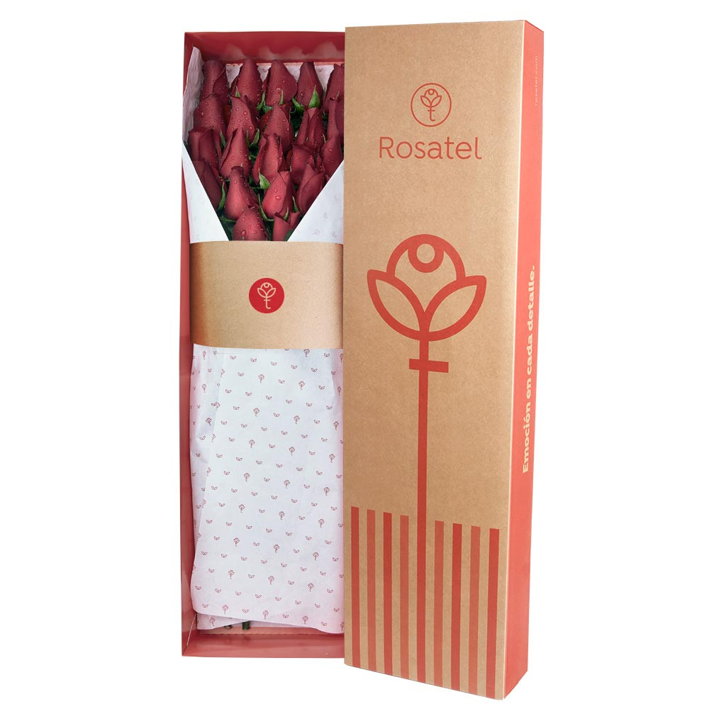 Caja Rosatel Natural con 24 Rosas Rojas Rosatel