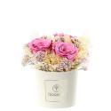 Sombrerera Pequeña con Rosas Preservadas y Flores Secas Rosatel