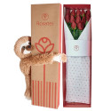 Caja Natural con 12 Rosas y peluche Bowie Rosatel