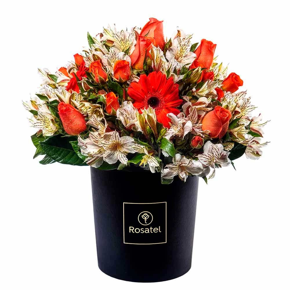 Sombrerera Negra Grande con Rosas y Flores Rosatel