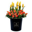 Sombrerera Negra Grande con 9 Tulipanes y Flores Rosatel
