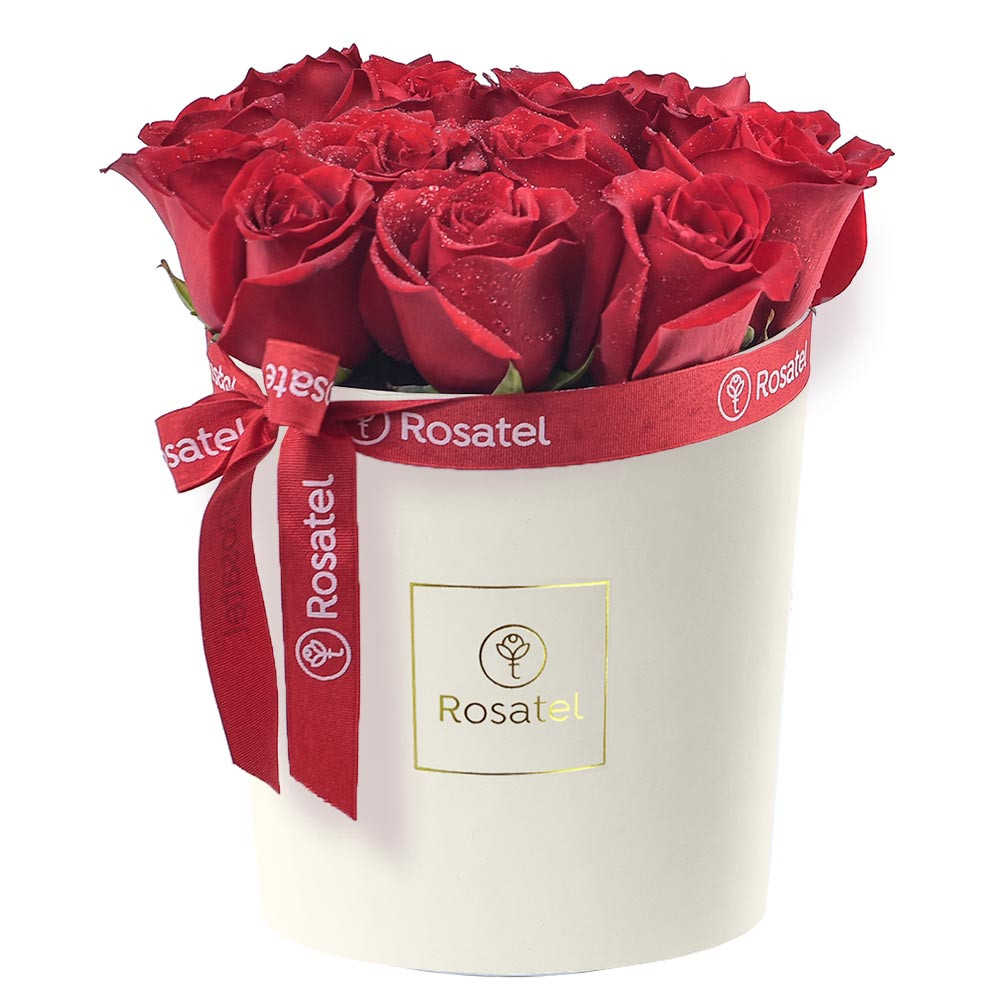 Sombrerera Crema Grande con 20 Rosas Rojas Rosatel