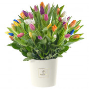 Sombrerera Crema Grande con 60 Tulipanes