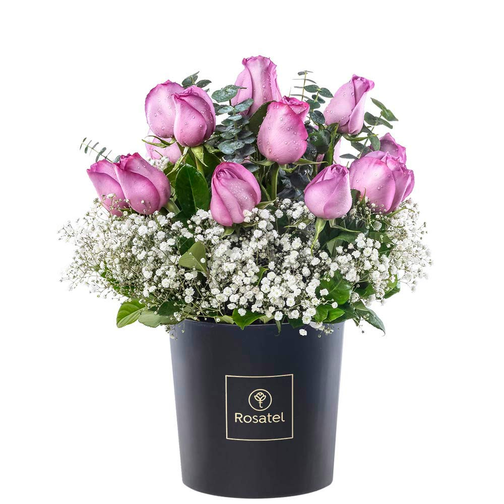 Sombrerera Negra Grande con 15 Rosas y Flores Rosatel