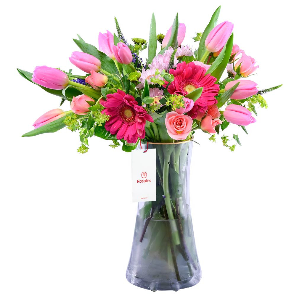 Arreglo Tulipanes y Flores Rosadas Rosatel