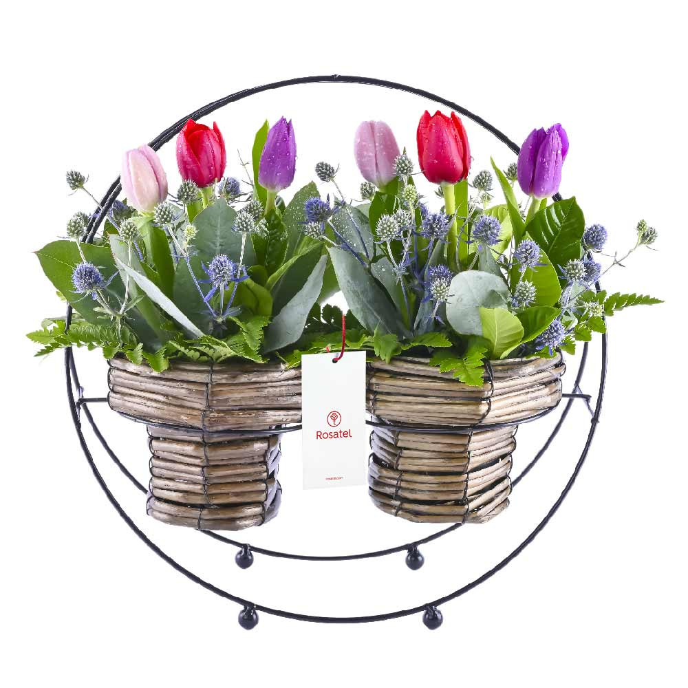 Arreglo Canasta Doble con Tulipanes Rosatel
