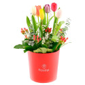 Sombrerera Roja Grande con Tulipanes y Flores Rosatel