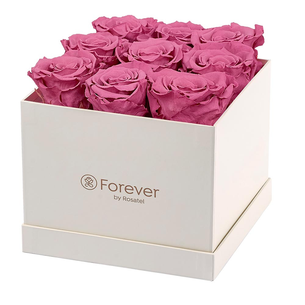 Sombrerera Cuadrada Rosas Preservadas Violetas Rosatel