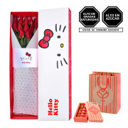 Caja Lazos Hello Kitty 12 Rosas y Chocolates Sorini