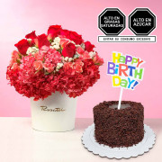 Arreglo Floral y Mini Torta Happy Birthday