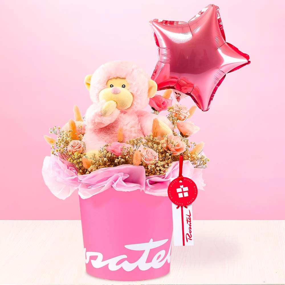Arreglo Bebé Monito Rosado Rosatel