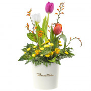 Sombrerera Crema Mediana con Tulipanes y Flores