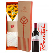 Caja con Girasoles y Vino Altas Cumbres