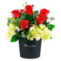 Sombrerera Negra con Rosas y Hortensias Rosatel