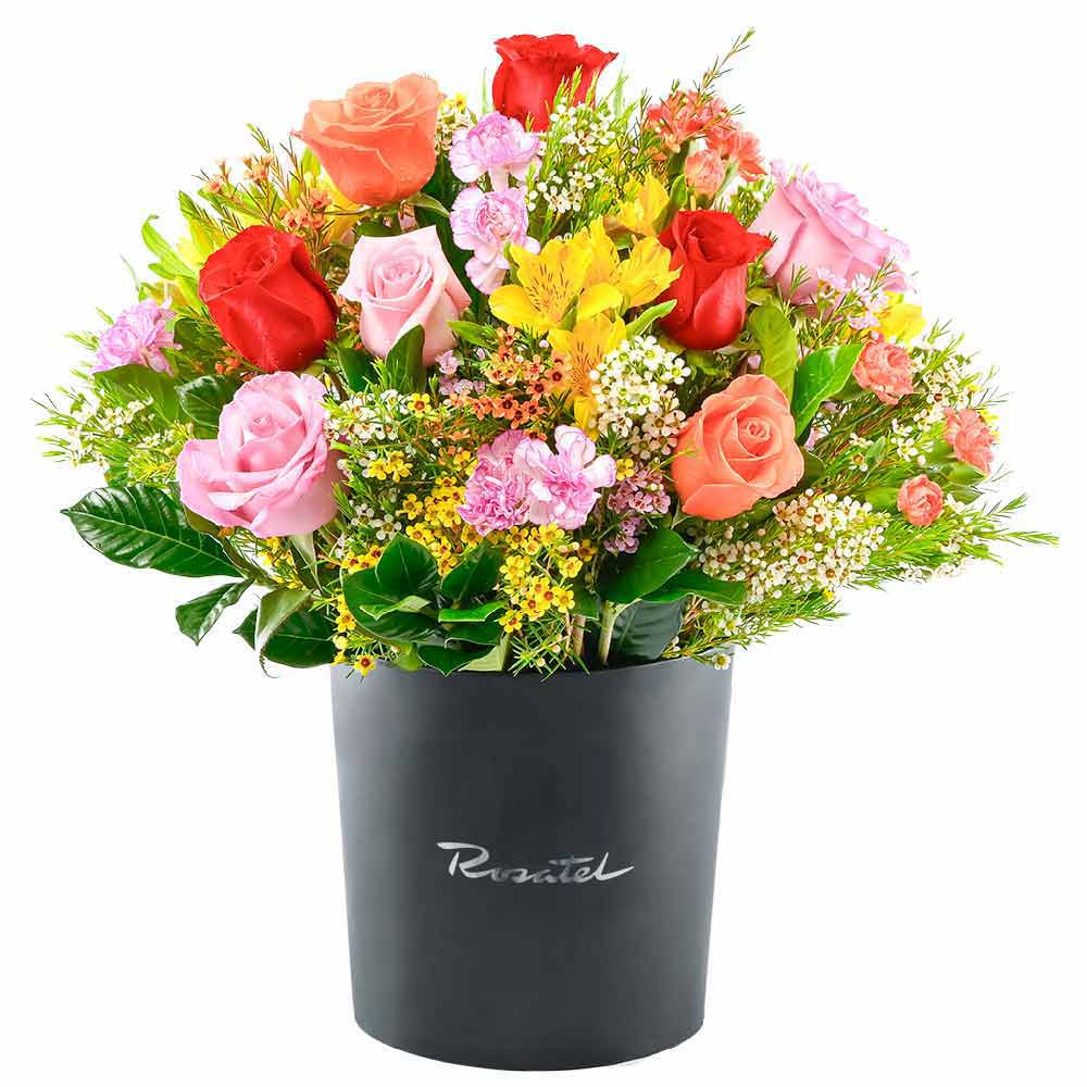 Sombrerera Negra Grande Rosas y Flores Primaverales Rosatel