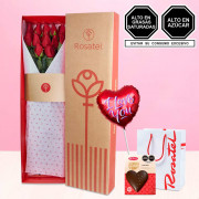 Caja con 12 Rosas, Chocolates y Globo