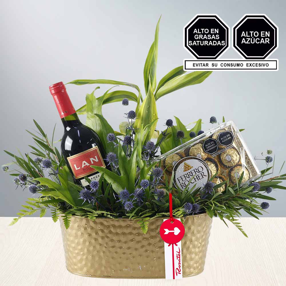 Arreglo floral vino Lan y Ferrero Rosatel