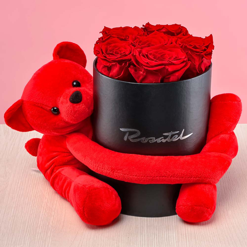 Arreglo de rosas y peluche amoroso Rosatel