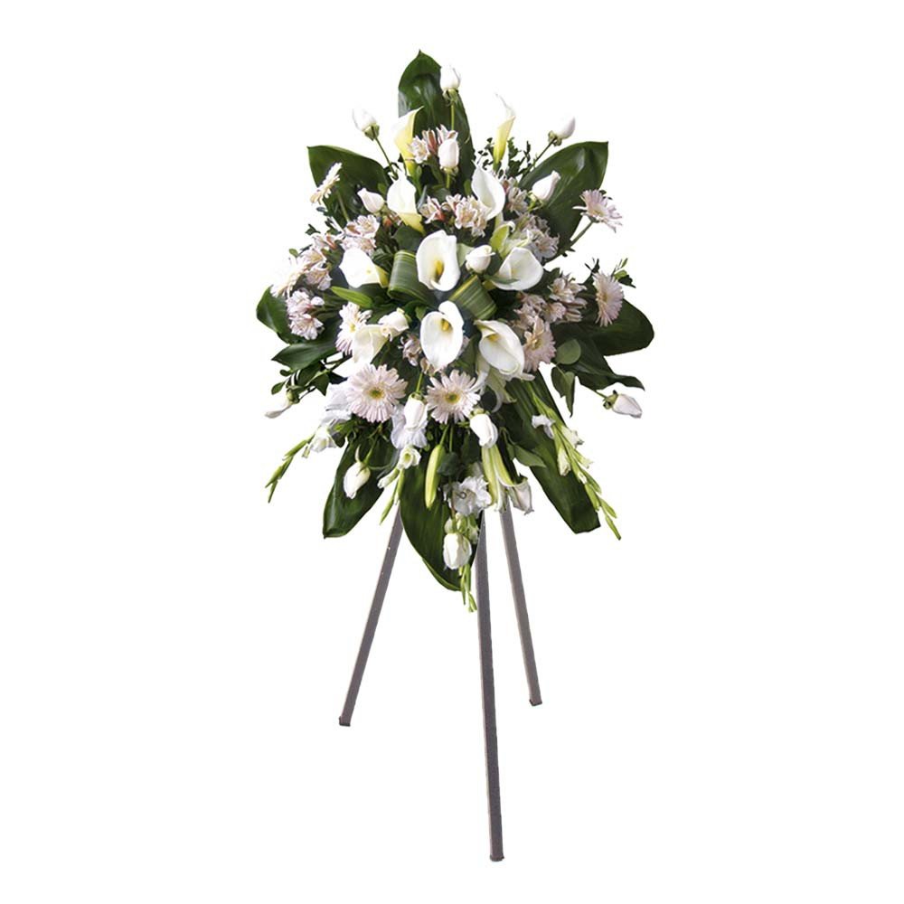 Lágrima c/ Trípode con 12 Rosas cremas, Cartuchos, Gladiolos, Gerberas y Astromelias Rosatel