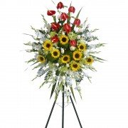 Corona Grande con 24 Rosas, Girasoles y Anturios