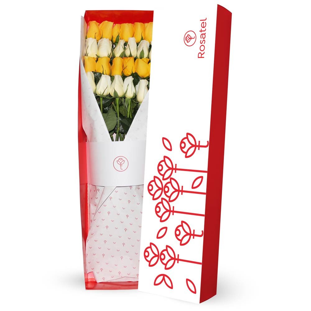 Caja blanca con 24 Rosas Amarillas y Cremas Rosatel
