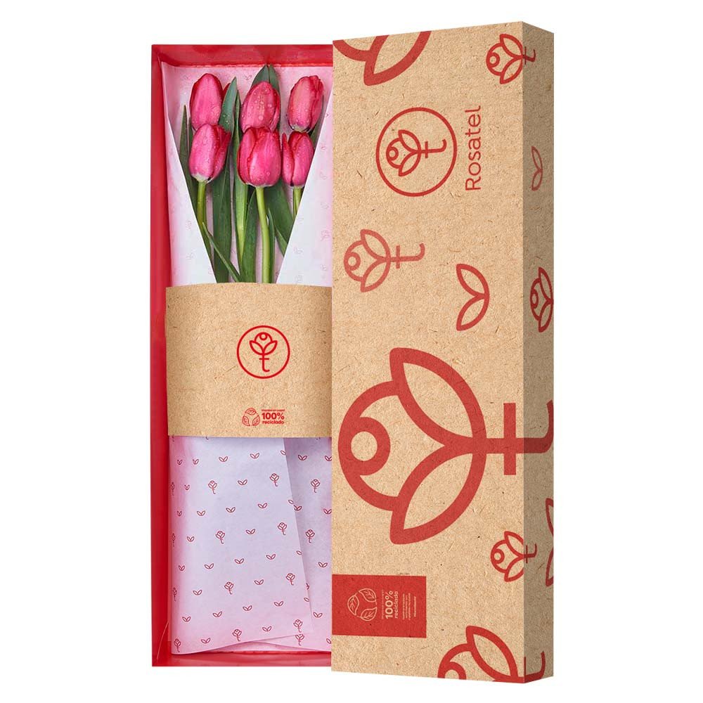 Caja 3R Natural con 6 Tulipanes Rosatel