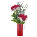 Jarrón Rojo con 15 Rosas Flores y Follaje Rosatel