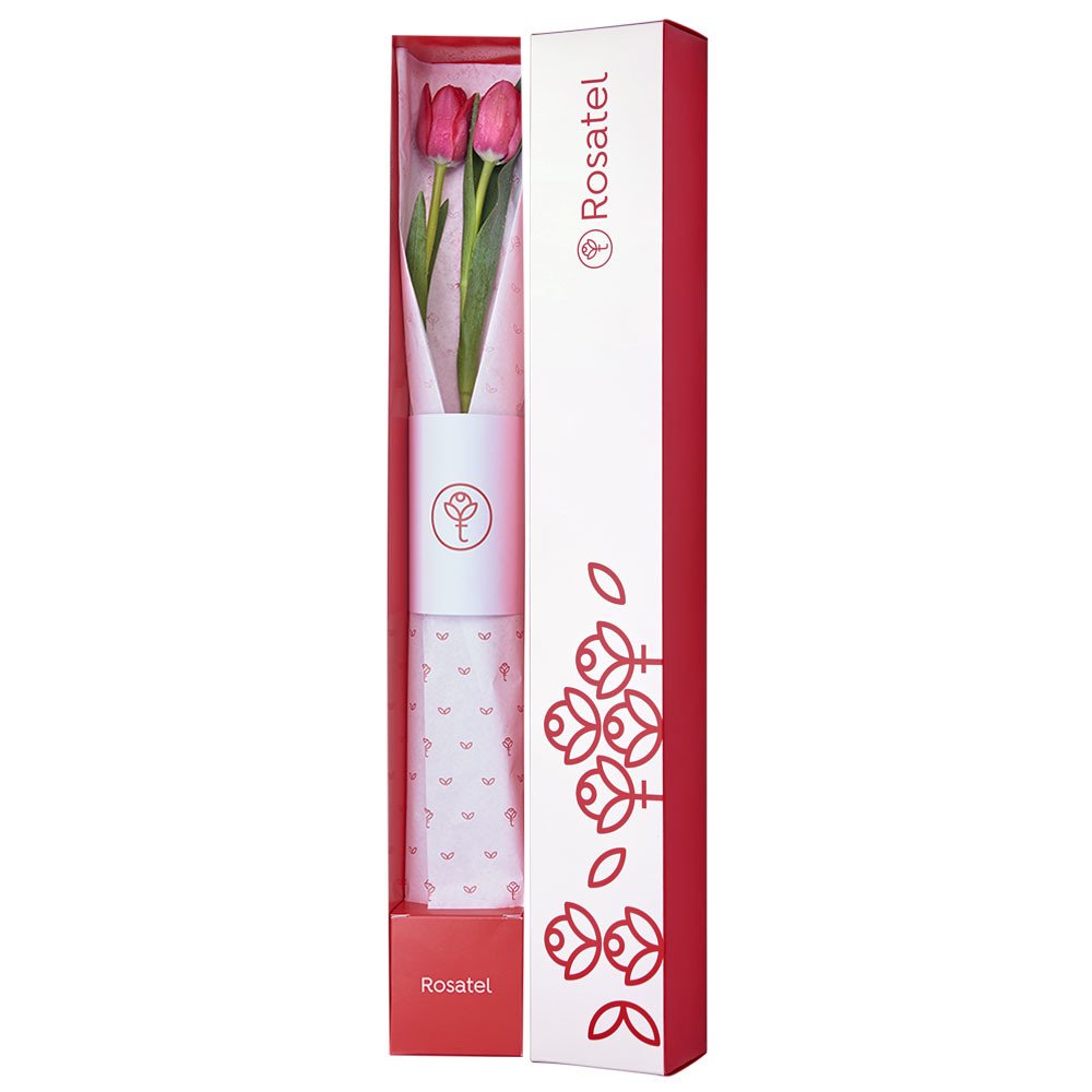 Caja blanca con dos tulipanes